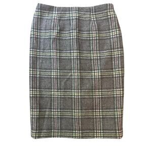 Boden British Tweed By Moon Wool Plaid Pencil Skirt Women 2 Grey Academia Preppy